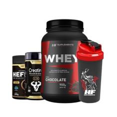 Whey Protein Chocolate + Pré Treino Blueberry Creatina + Coq - HF Supl