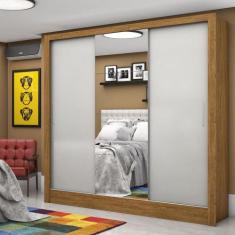 Guarda Roupa Casal com Espelho 3 Portas de Correr 3 Gavetas Santiago C