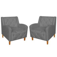 Kit 02 Poltronas Decorativas Munique Pés Trapézio Suede Cinza - DS Est