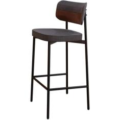Banqueta Alta Bar Cozinha Sala De Jantar Aço Preto Kaira C01 Linho Pre