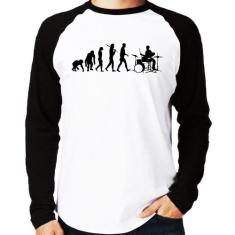 Camiseta Raglan Evolução do Baterista Manga Longa - Foca na Moda, Bran