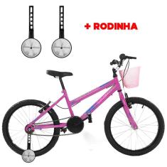Bicicleta Infantil Aro 20 Feminina Com Rodinha Lateral e Cesta Freios V-Brake Wendy Para Meninas Pink