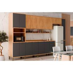 Cozinha Modulada Completa Sauvignon 9 Peças (Aéreos+2Balcões+1Paneleiro+1TorreQuente+2Complementos) C9P94 Amendoa/Grafite - Ronipa