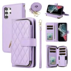 Furiet Capa carteira para Samsung Galaxy S24 Ultra 5G com alça de pulso, alça de ombro transversal, mais de 9 compartimentos para cartões, bolsa com zíper, capa de celular de couro PU de luxo para