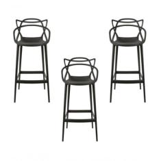 Conjunto 3 Banqueta Allegra Alta Master Preta Polipropileno - UNIVERSA