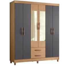 Guarda Roupa âmbar Solteiro 6 Portas Com Espelho Albatroz Freijó/titanium