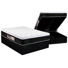 Cama Box Baú Colchão Espuma Castor D45 Black E White Air Euro PillowBase Courano Black(158x198)