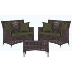 2 Sofá Área e Mesa Igapó Alumínio Pintura Marrom Corda Náutica Estofado Impermeável Almofada 13 Trama