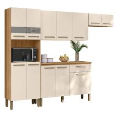 Armário De Cozinha Completa Com Balcão 12 Portas 1 Gaveta 2,50m Versalhes Madeirado / Areia