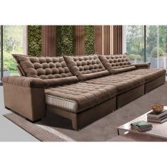 Sofá Retrátil E Reclinável 4,15m Molas Ensacadas Cama Inbox Big Space Com Bordado 3d Velusoft Castor