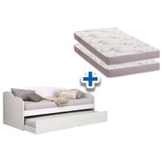 Colchão Solteiro Physical Ortobom (2Un) + Sofá Cama Funny Ii C/ Auxiliar Branco