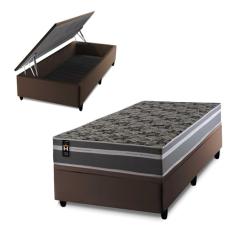 Conjunto Box Baú Marrom Miami Cinza 96x203x69 Espuma D33