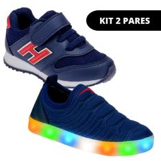 Kit 2 Pares Tênis Led Infantil de Criança Masculino Casual-Masculino