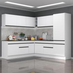 Armário Cozinha Completa de Canto Veneza Multimóveis V2101, Branco/Pre