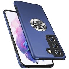 PELEPUES Capa à prova de choque para Samsung Galaxy S21 5G, [capa de câmera embutida] capa de telefone de grau militar com suporte de anel de metal embutido [suporte magnético para carro] para S21,