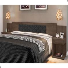 Cabeceira Box Bruna Chocolate com Capitonê Preto - Mais de Casa