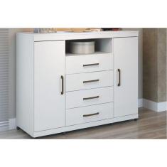 Cômoda de Quarto Master c/ 2 Portas 1 Nicho e 4 Gavetas c/ Rodízio Branco - Santos Andirá