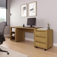 Mesa de Escritório 120cm com Gaveteiro com Rodízio e Prateleiras Ficus Cabecasa Madeiramadeira Rovere