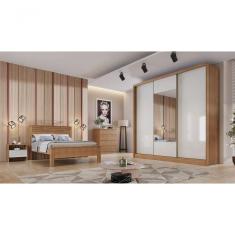 Guarda Roupa Casal Com Espelho 3 Portas 8 Gavetas Medelim-cumaru-fendi Móveis Novo Horizonte