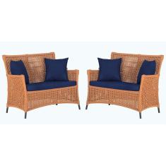 2 Sofás área Externa Igapó Alumínio Preta Corda Náutica E10 Terra Cota