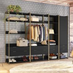 Guarda-Roupa Closet Industrial Mital 1 PT 8 GV Preto e Dourado - Mobly