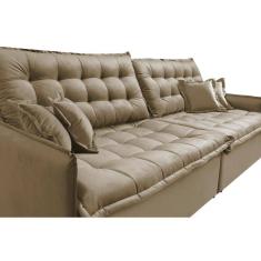Sofá Sem Caixa Retrátil Reclinável 2,15m Cama Inbox Versátil Com Pillow Top E Molas Velusoft Bege