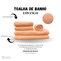 Jogo De Toalha De Banho e Rosto 5 Peças Gigante Briza Losango - Salmão
