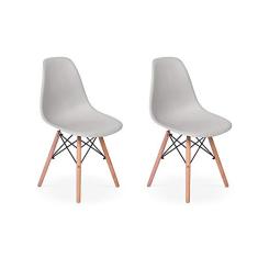 Conjunto 2 Cadeiras Charles Eames Eiffel Wood Base Madeira - Cinza