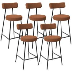 Kit 05 Banquetas Baixa Para Cozinha Sala De Jantar Bar Milão L02 Bouclê Terracota - Lyam Decor