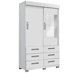 Guarda Roupa Buzios Com Espelho Solteiro 2 Portas 6 Gavetas Rud Rack Cor Branco