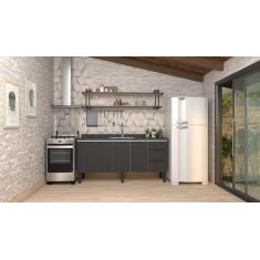 Gabinete Armário Cozinha Jupter 2.00 Mt 100% Aço P/Pia -Balção 200 cm -4 Portas-3 Gavetas -Preto