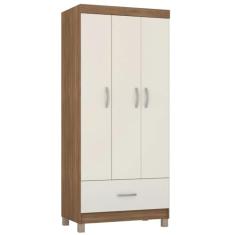 Guarda Roupas Solteiro 3 Portas 1 Gaveta Amêndoa/Off White Prince Demóbile