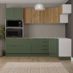 Cozinha Modulada 7 Peças sem Tampo com Rodapé Ipanema Cabecasa Madeiramadeira Verde Folha/Acácia