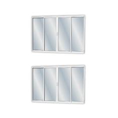 Kit com 2 Janelasde Alumínio de Correr 100x200cm 4 Folhas 2 Fixas com Vidro Liso Linha Soft Mgm Branco