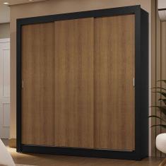 Guarda-Roupa Casal 3 Portas Correr Preto/Rustic
