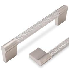 POVEFONK Pacote com 10 puxadores de armário de cozinha de níquel acetinado escovado 5 polegadas (128 mm) Puxadores de armário serrilhados puxadores de gaveta ferragens de cozinha