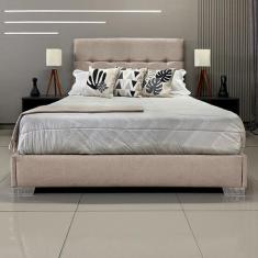Cama Moderna Luxo Com Cabeceira Berlim Linho RBL, Casal, Bege