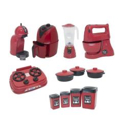 Kit Cozinha Infantil Completa Brinquedo Menino Vermelho 13Pç - Altimar