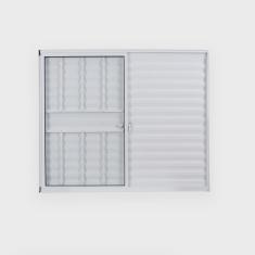 Janela de Alumínio Veneziana 100x120cm 3 Folhas 1 Fixa com Grade e Vidro Liso Soft Plus mgm Branco