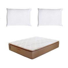 Colchão Casal Brilhante Molas Ensacadas (30x128x188) Marrom e Bege com 2 Travesseiros Guldi Soft Nasa Branco