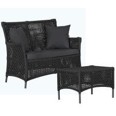 1 Sofá Área e Mesa Igapó Alumínio Pintura Preta Corda Náutica Estofado Impermeável Almofada 11 Trama