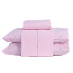 Jogo De Cama Solteiro 03 Peças 200 Fios Cor Rosa
