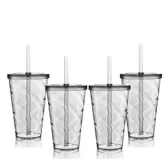 Kit 4 Copos Twister Com Tampa E Canudo Acrílico Krystalon