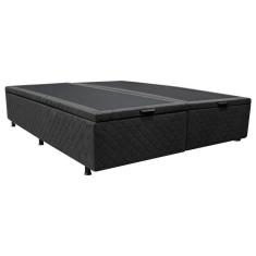 Base Box Baú para Cama Casal King 192x203cm Bipartido Liz S05 Suede Bordado Preto - Mpozenato
