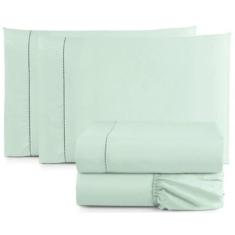 Jogo De Lençol Cama Casal 4 Peças Percal 400 Fios Verde Água