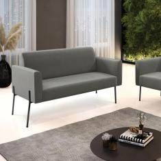 Sofá Namoradeira 2 Lugares Pé de Ferro Preto Marisa Suede Grafite - DR