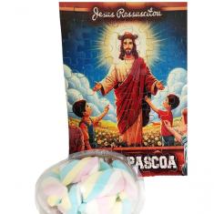 Presente De Páscoa Chocolates E Guloseimas + Quebra-cabeça Infantil Jesus Vive De 60 Peças