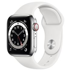 Apple Watch Series 6 (GPS + Cellular) 40mm caixa prateada de aço inoxidável com pulseira esportiva branca