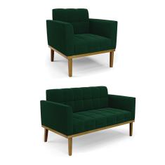 Namoradeira e Poltrona Base Madeira Fixa Cast Elisa Bouclê Verde D03 - D`Rossi