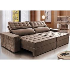 Sofá Retrátil E Reclinável 2,35M Cama Inbox Big Star Com Softgel D40 Velupluma Castor